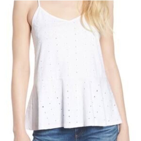 Hinge Strappy Eyelet Tank Top Womens Size Small White Lacy Peplum Coquette Cami - Picture 1 of 9